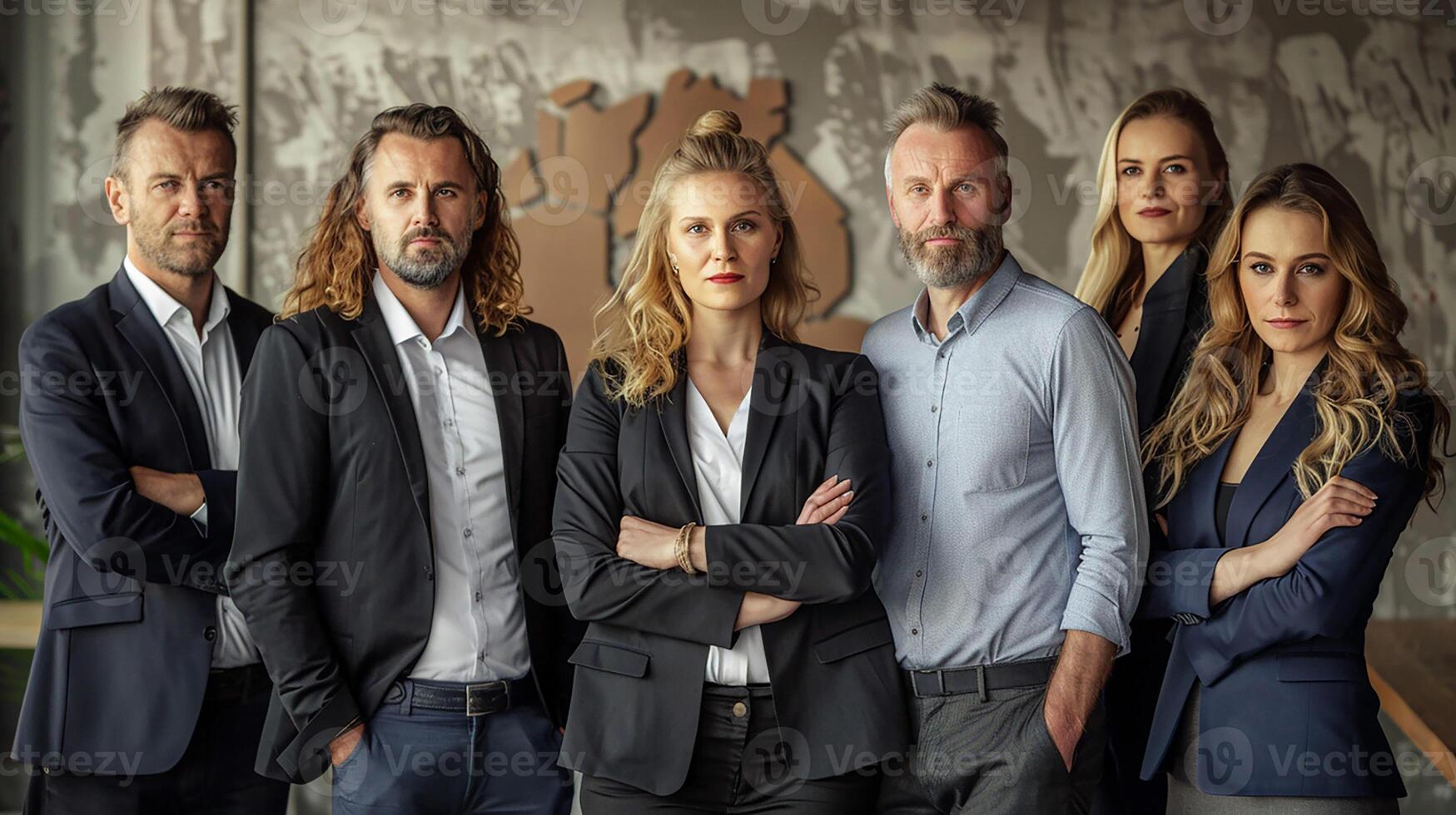 Successful business team in a stylish office, team portrait, confident expressions, photo