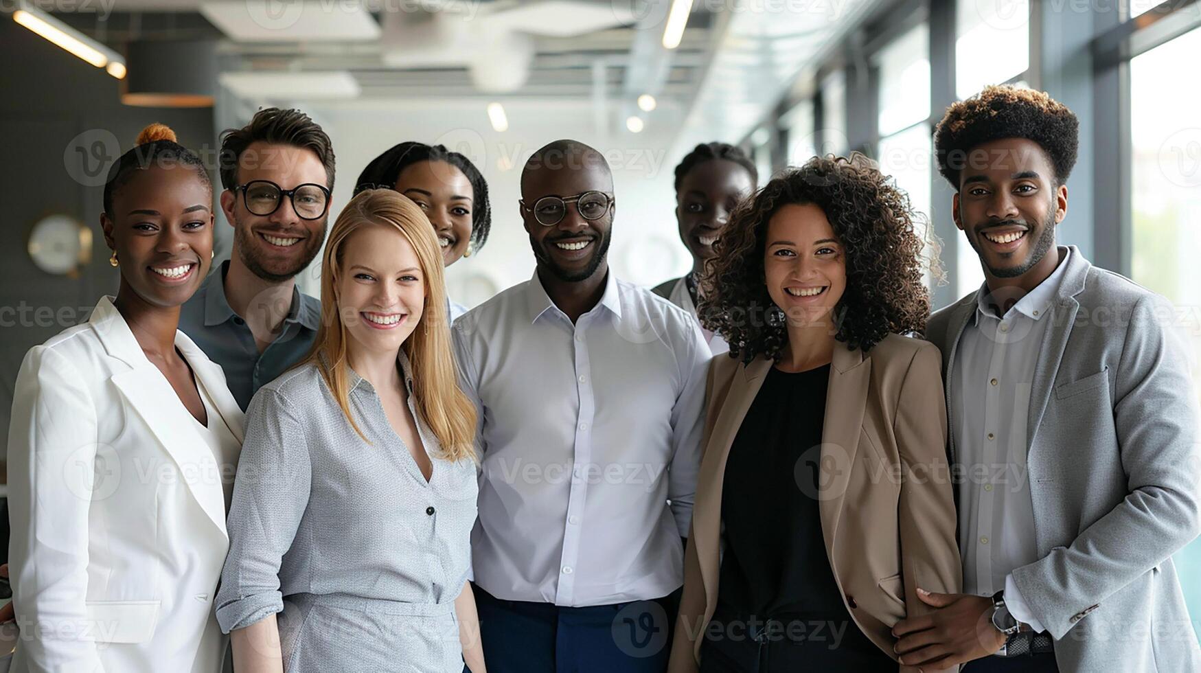 Group of business professionals smiling and posing in the office, team success, photo