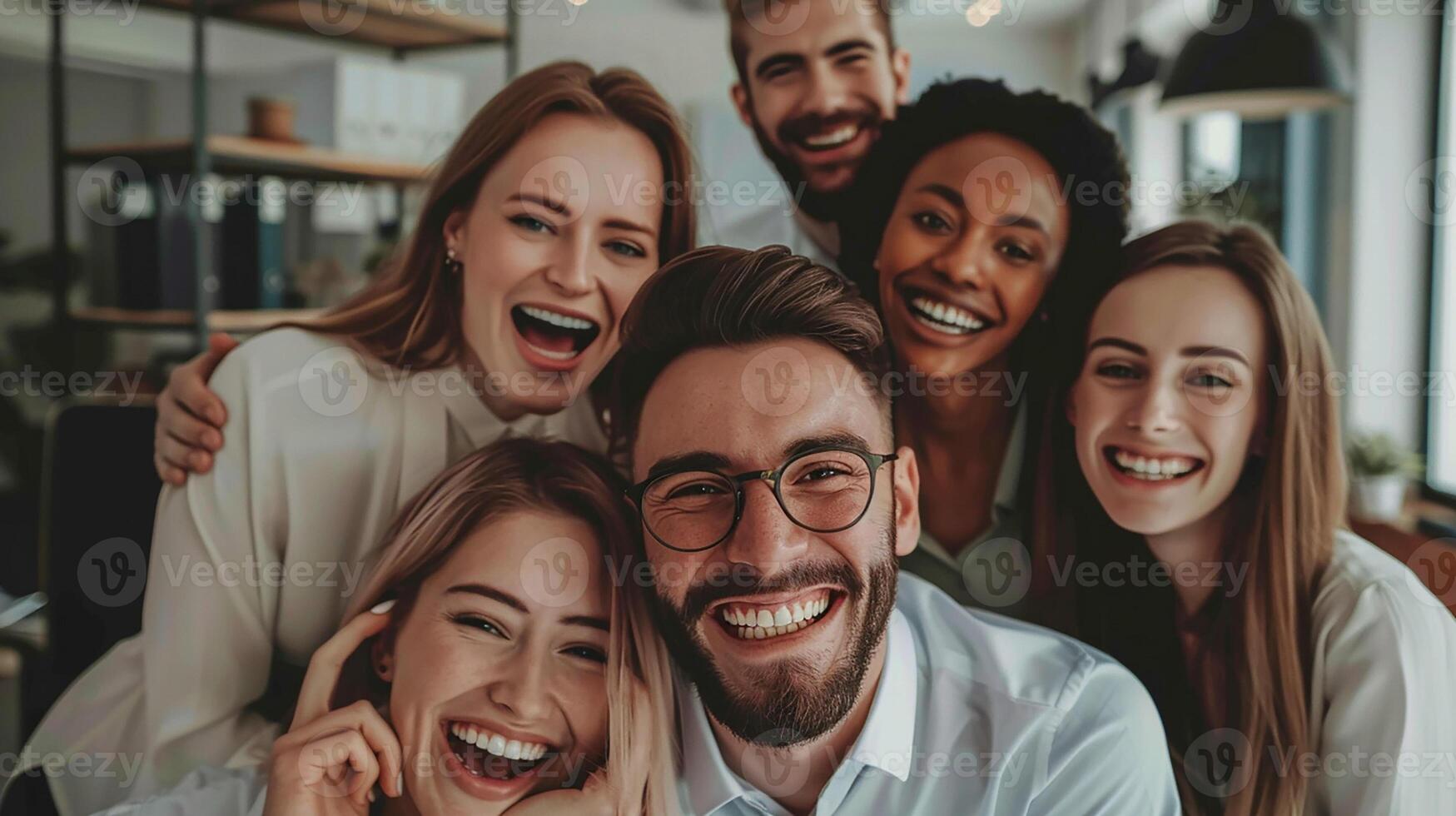 Group of business professionals smiling and posing in the office, team success, photo