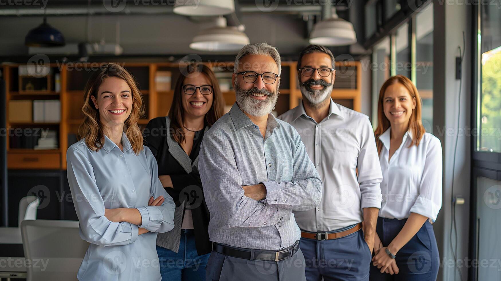 Successful team of business experts, posing in an office space, positive and confident, photo