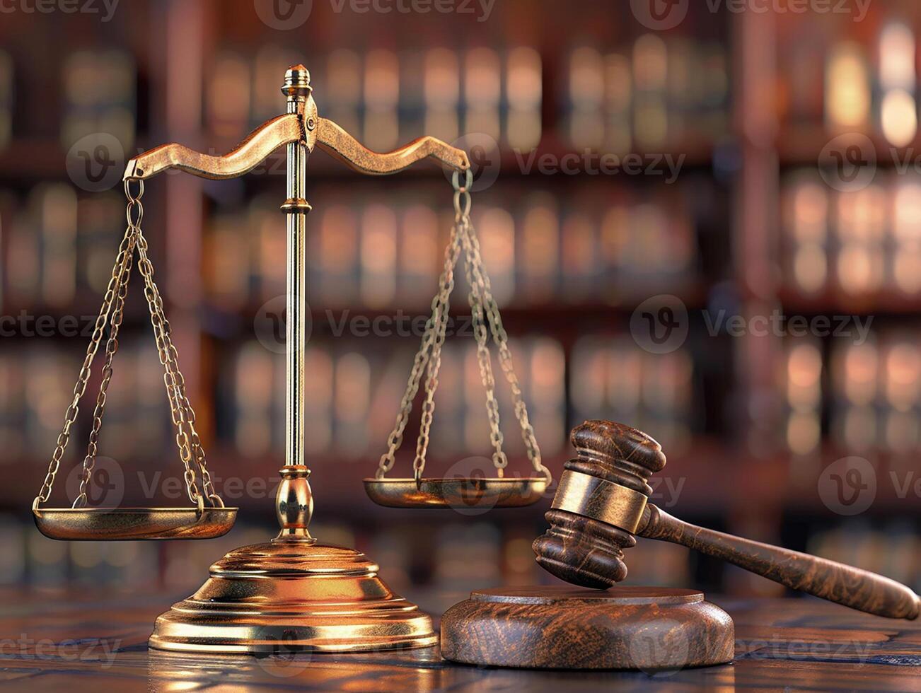 Wooden gavel and scales of justice, 3D rendering, elegant legal symbols, photo