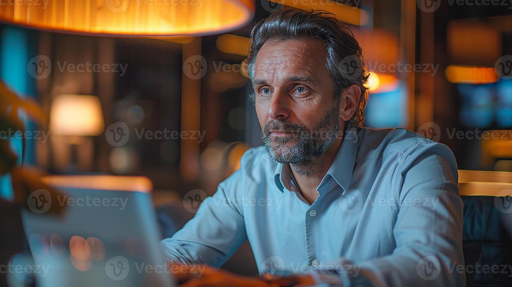 Executive making a call from a hotel room, business travel and remote communication, photo