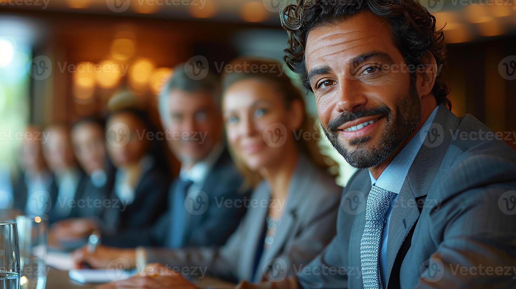 Group of executives in a meeting, strategic planning session, contemporary boardroom, magazine photography style, photo