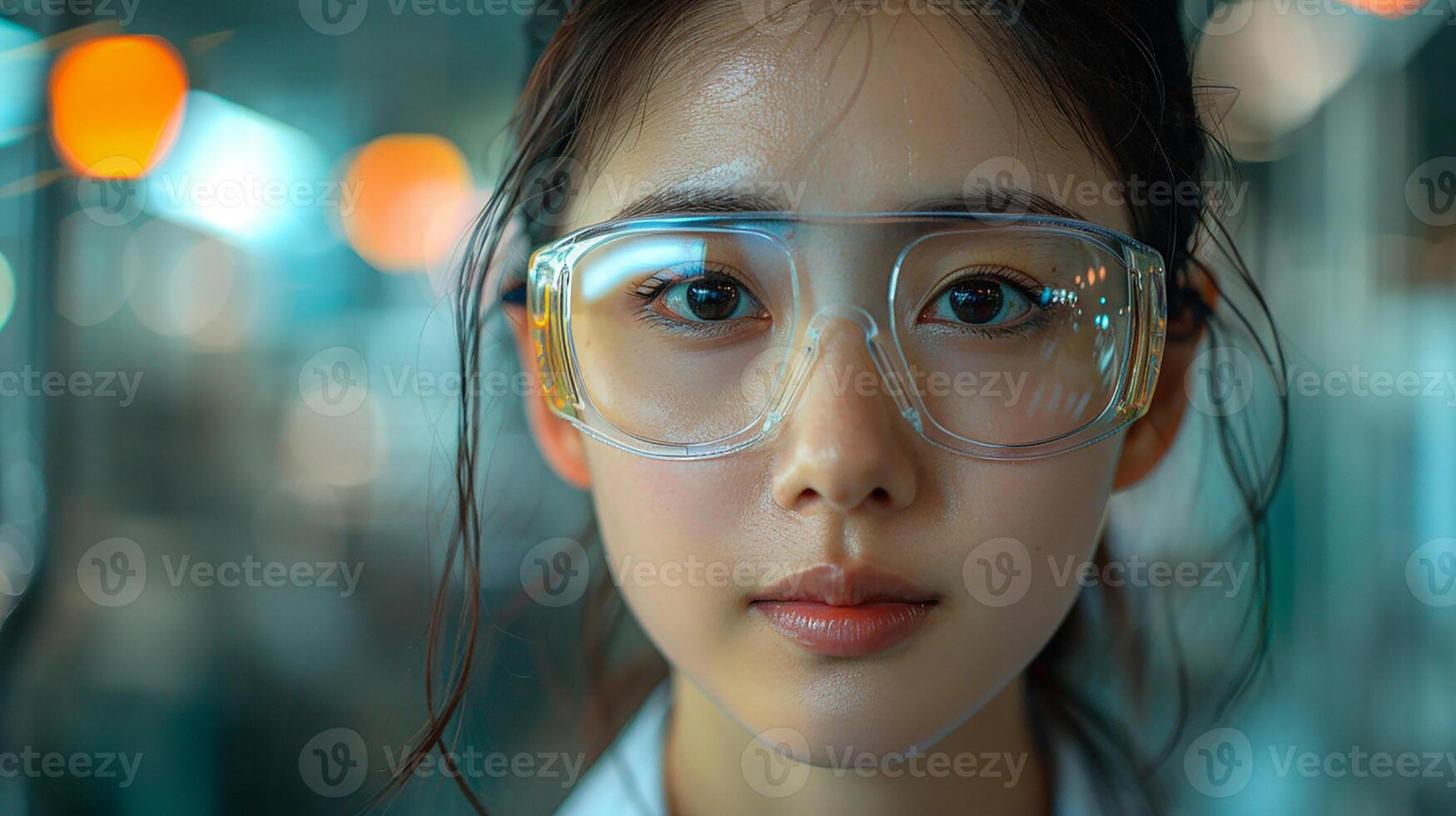 Female Asian engineer, safety goggles, ensuring smooth process control in factory, photo