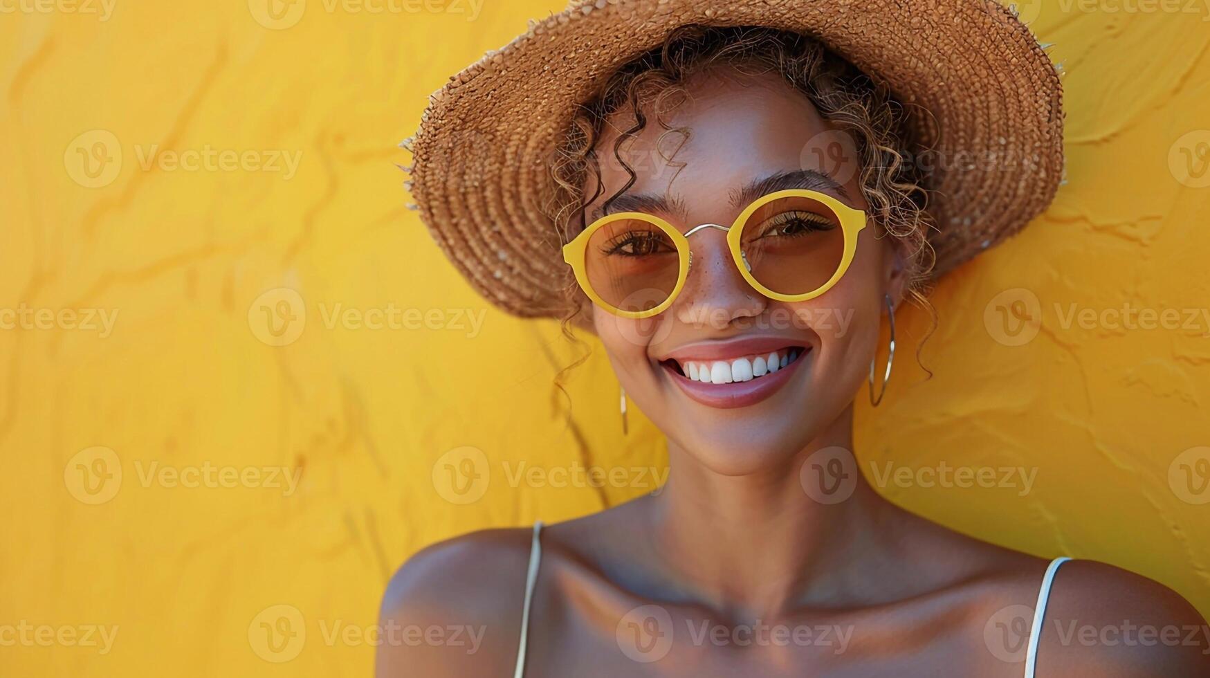 Group of smiling people having fun on simple bright background World Smile Day photo