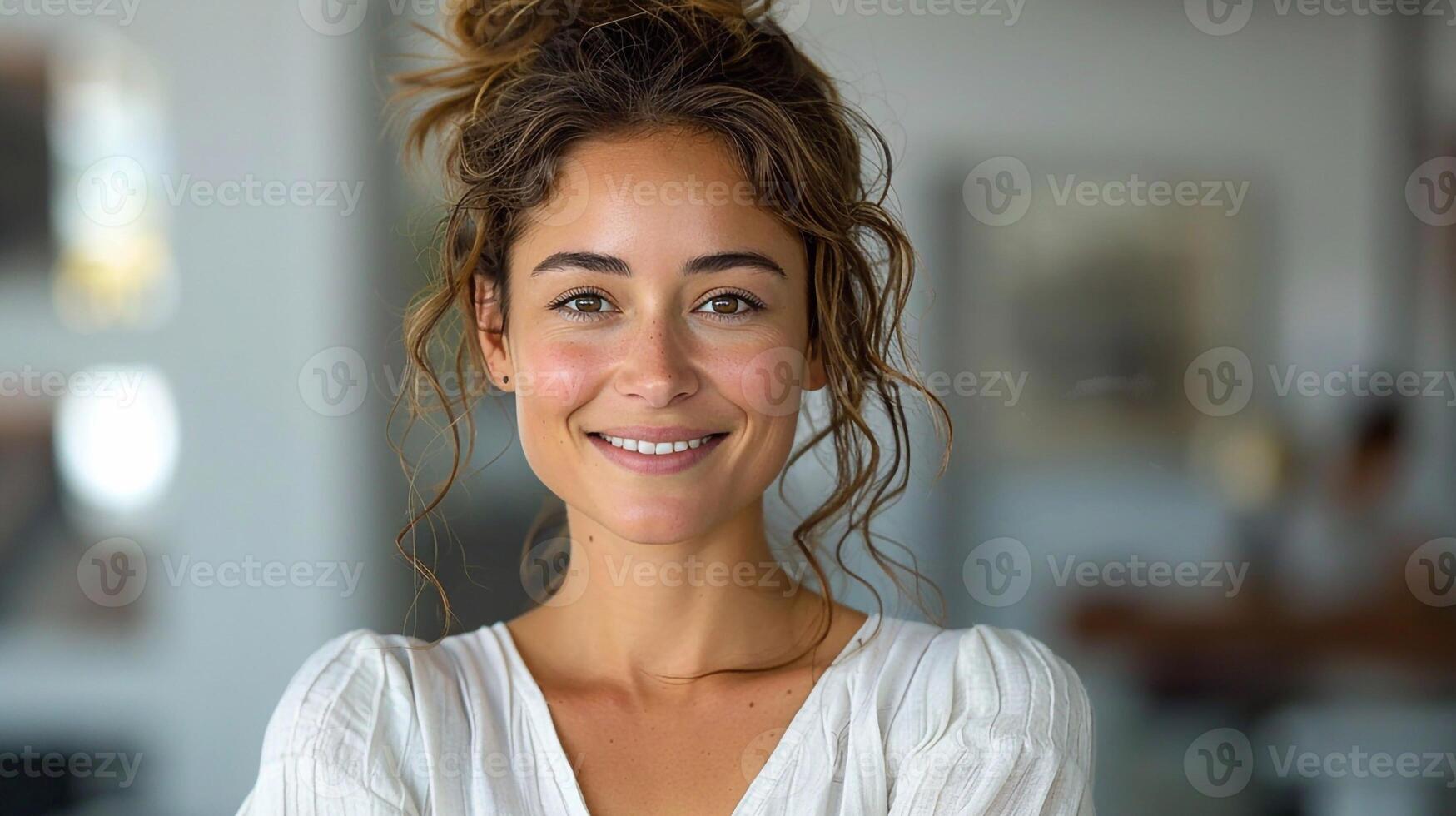 Smiling teacher with a proud expression on white background World Teachers Day photo