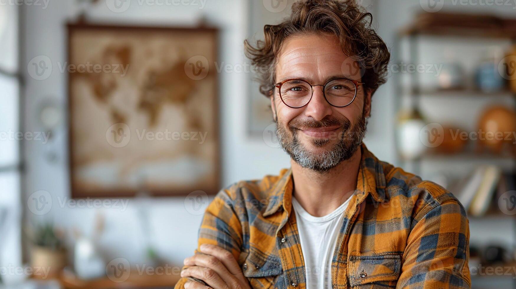 Proud smiling teacher standing on white background World Teachers Day photo