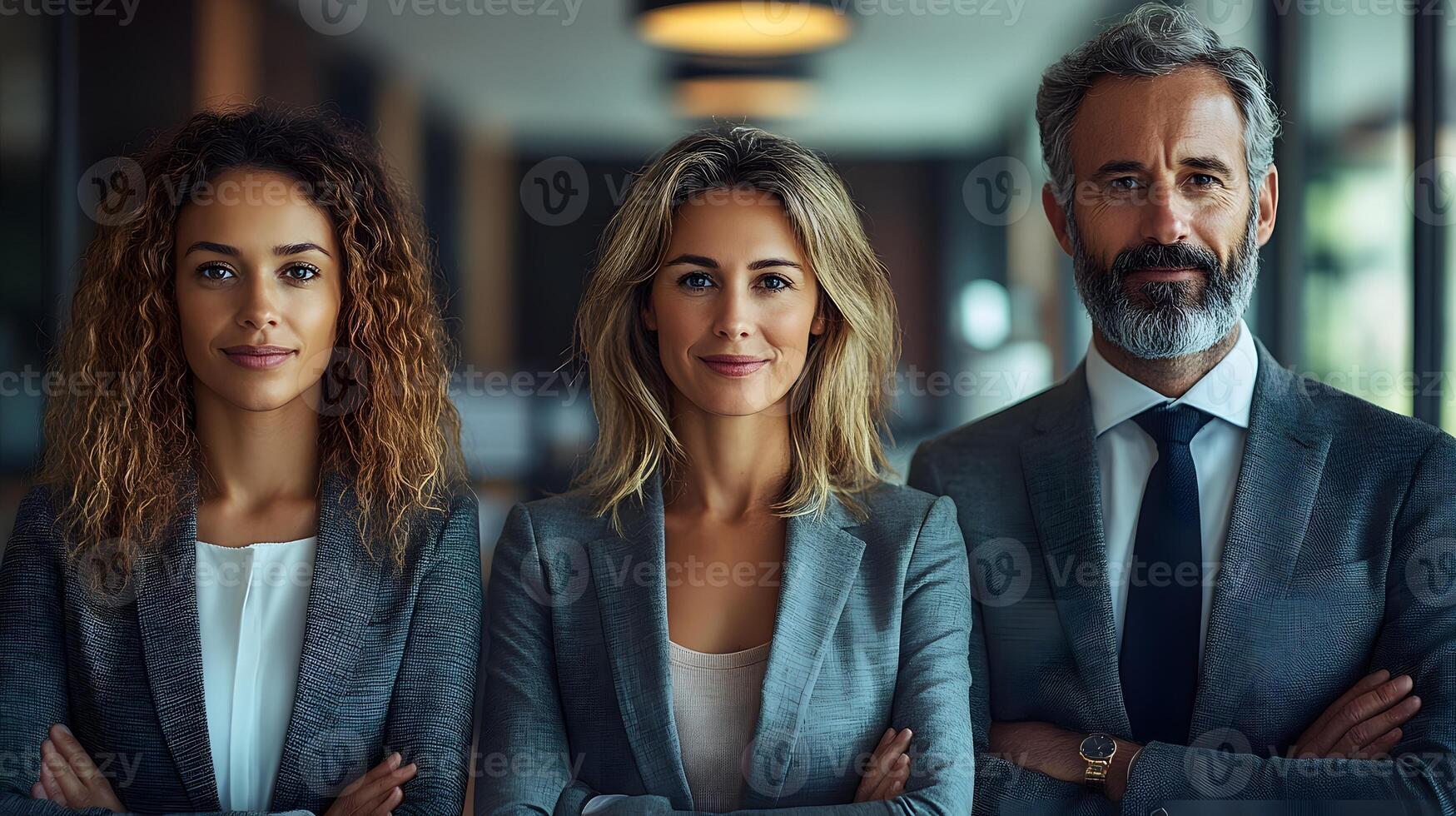 Professionals in a collaborative office environment, negotiating and planning strategic business moves together. photo