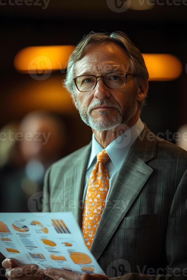 CEO outlining a detailed business strategy, using visual aids to emphasize key points during an important meeting. photo