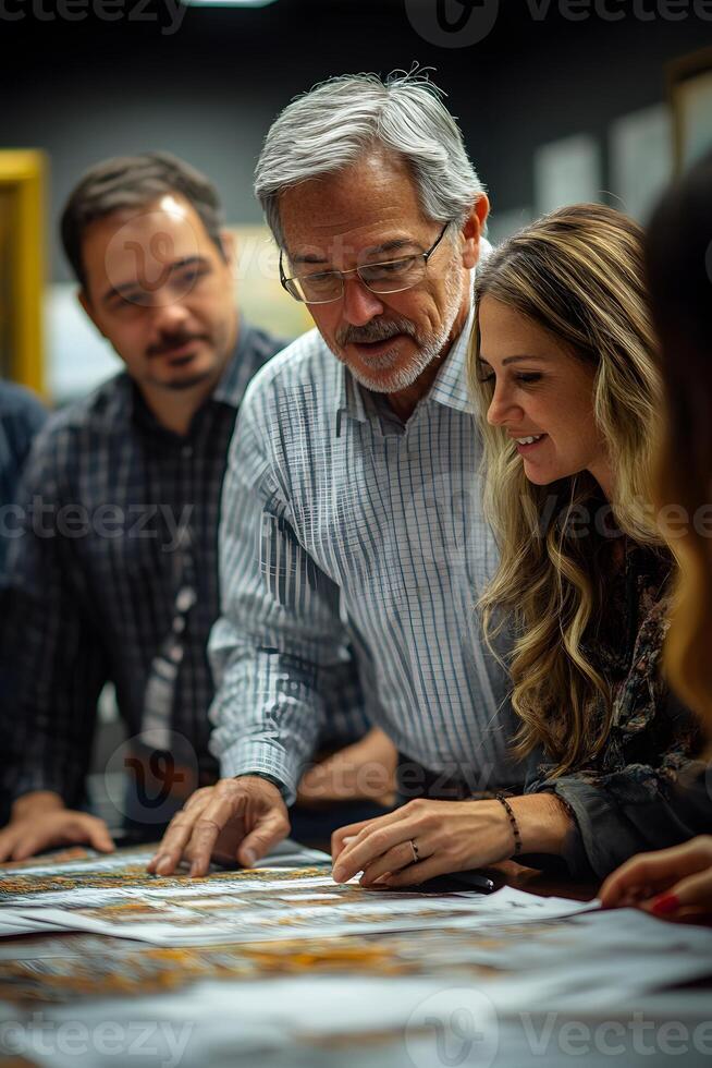 Sales team collaborating on a plan, focusing on customer segmentation and strategic market entry approaches. photo