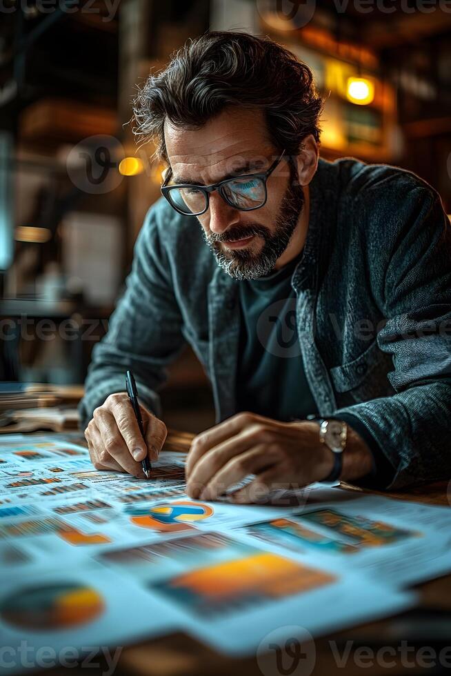 Group of experts drafting a business plan, focused on customer segmentation and entry strategies for modern markets. photo