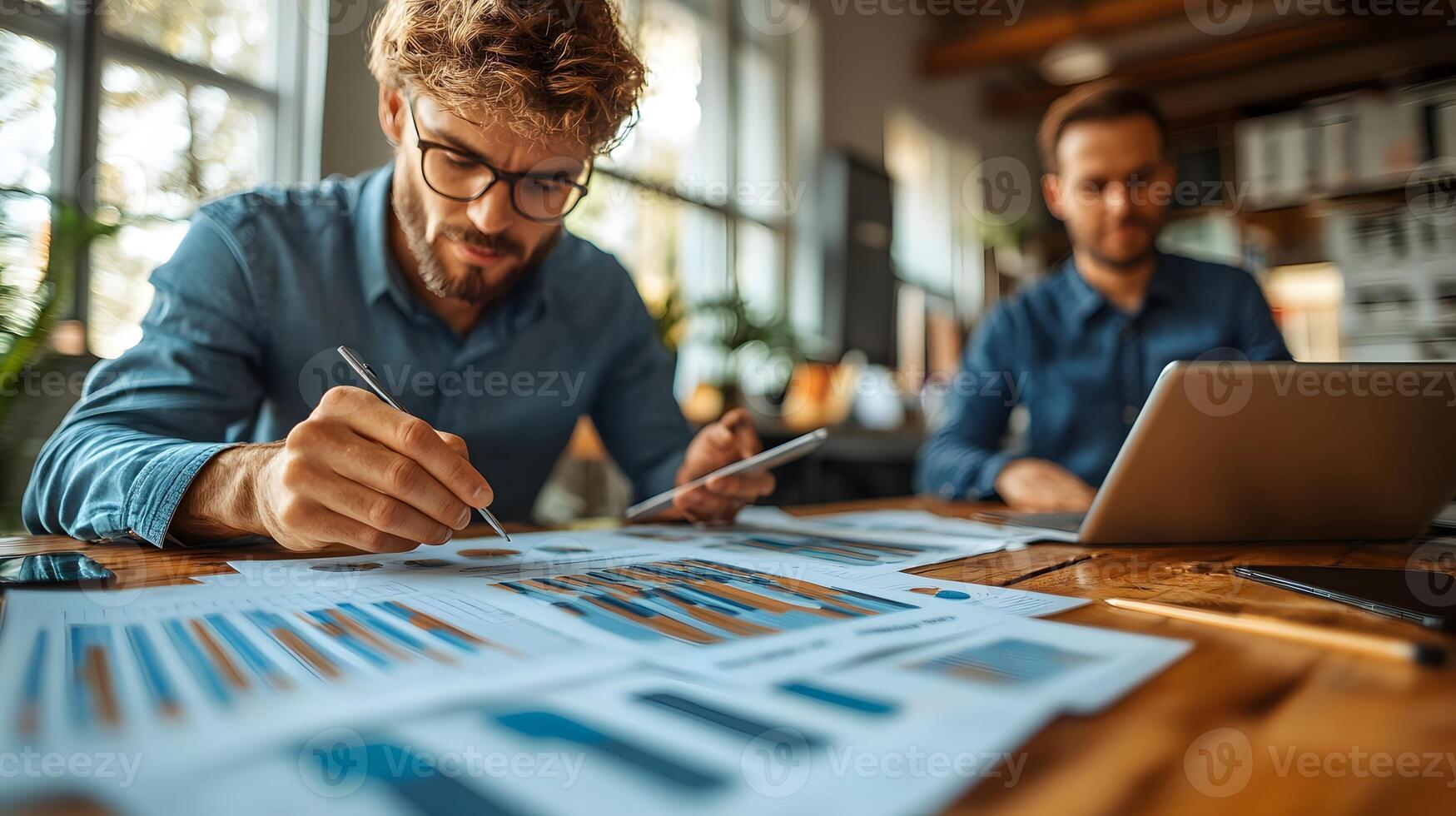 Business consultant, discuss, plan, analyze investment and marketing on. photo