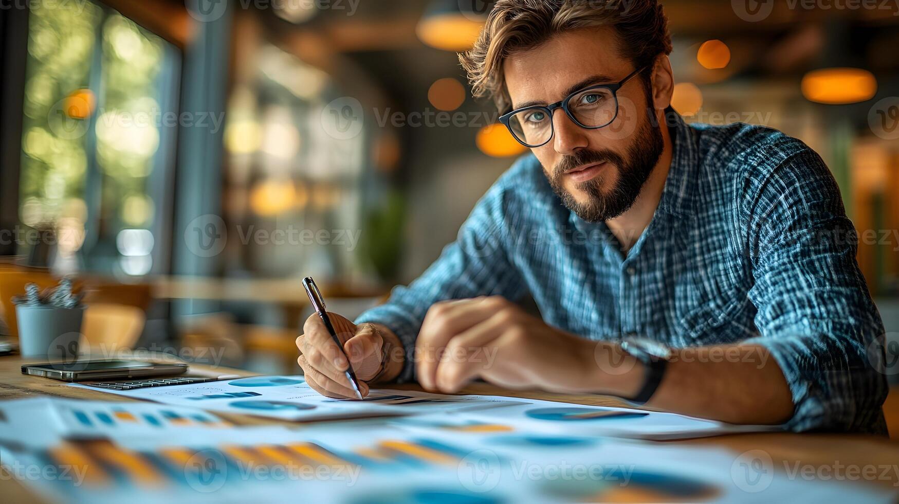 Business consultant, discuss, plan, analyze investment and marketing on. photo