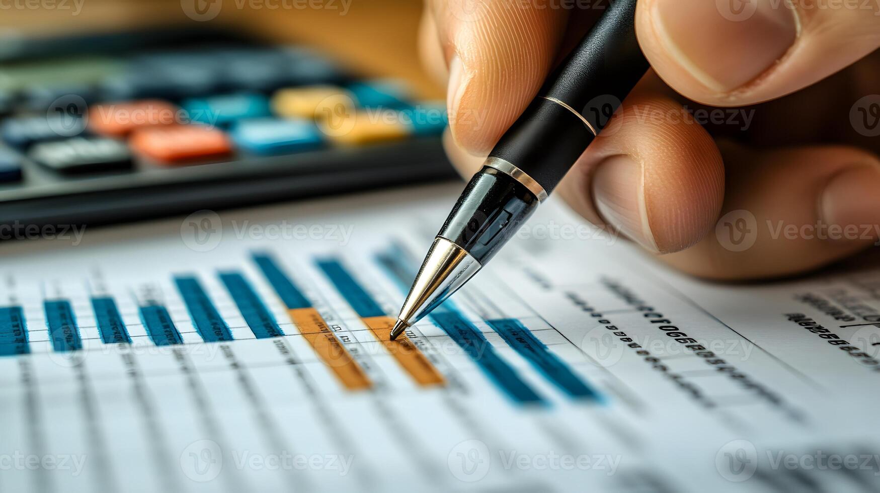Businesswoman calculates financial report, cost control and budgeting with business data growth graph. photo