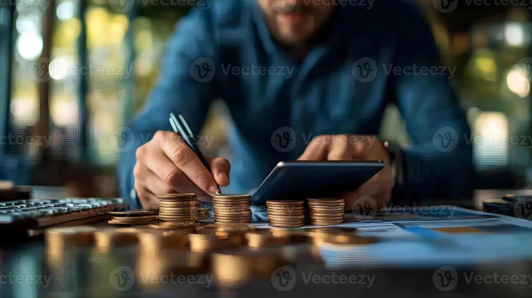 Businesswoman calculates financial report, cost control and budgeting with business data growth graph. photo