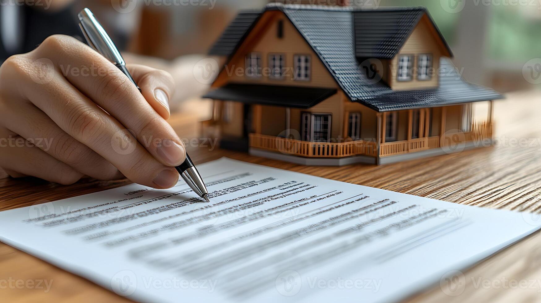 Cropped shot of a lawyer is consulting clients about the house purchase contract. photo