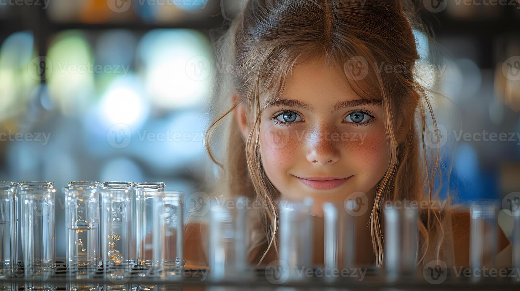 Cropped shot of a Girl scientist fun science experiments for kids, science lab. photo
