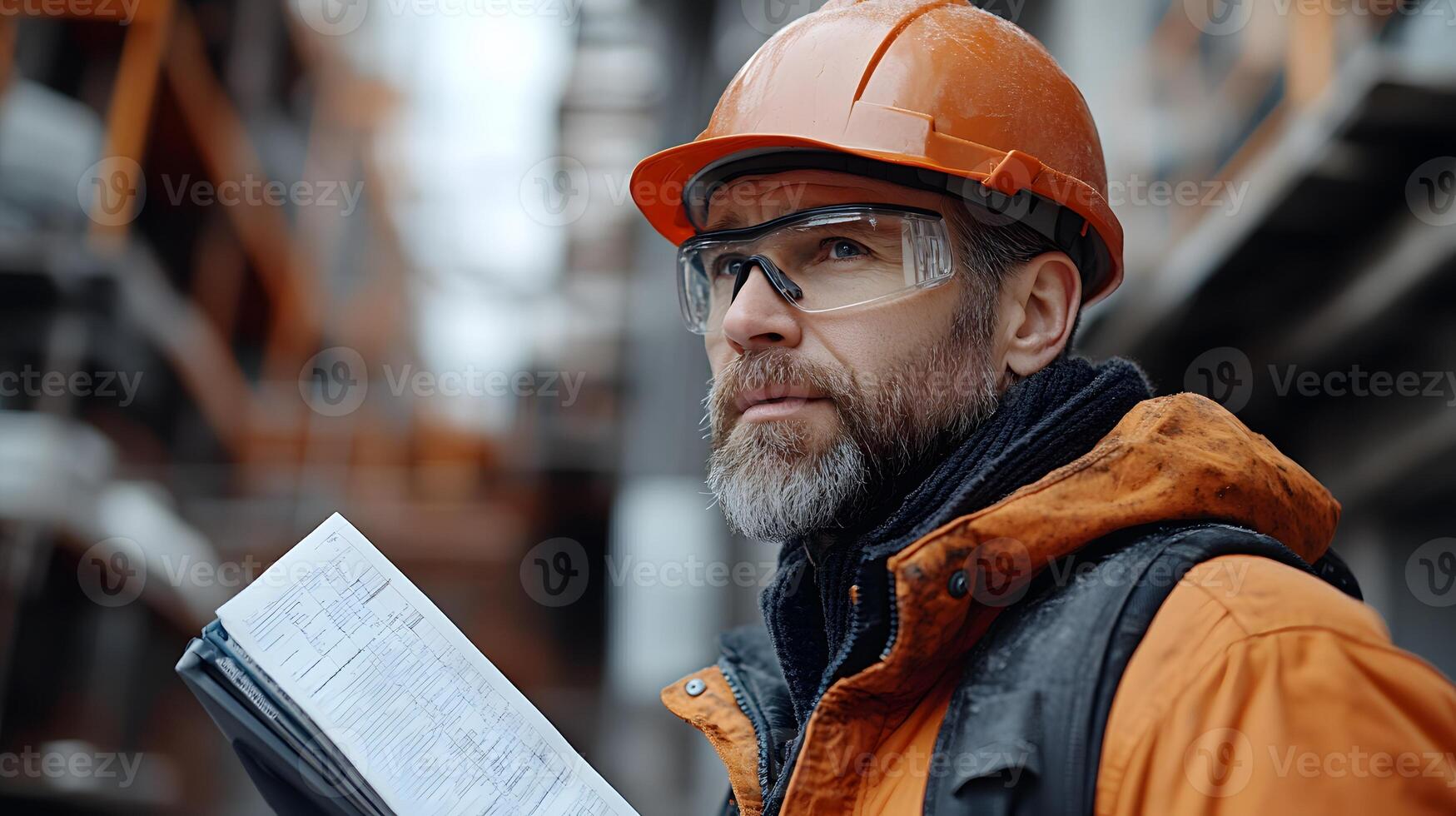 Engineer conducting an in-depth inspection of building walls, with a detailed focus on structural elements photo