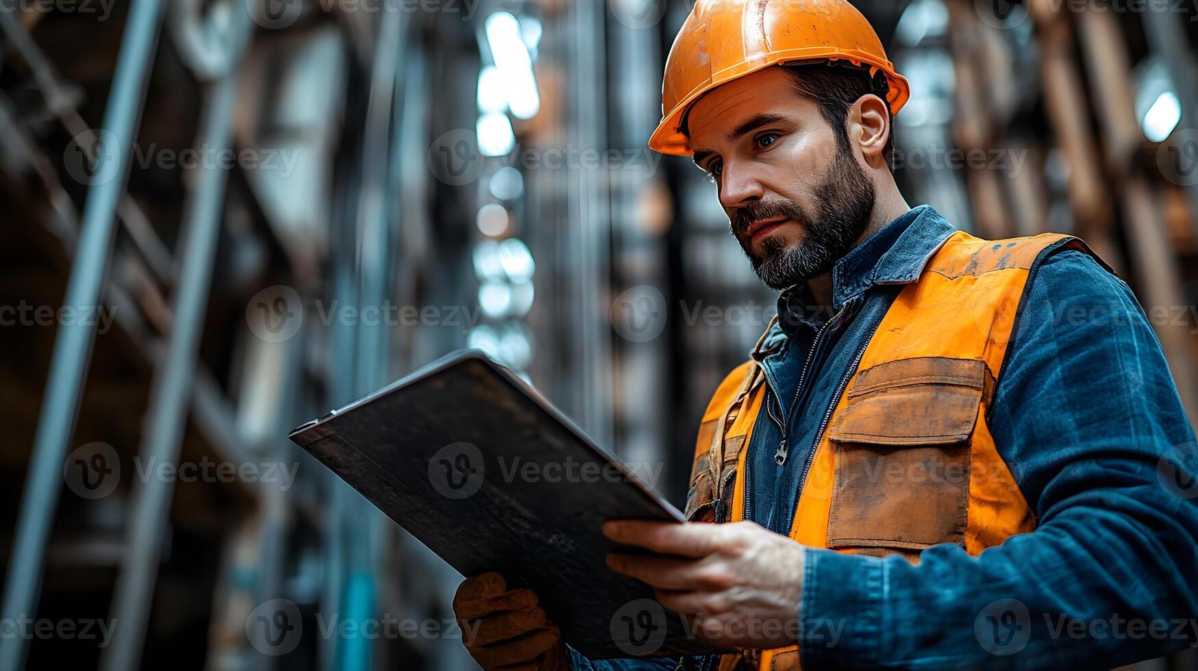 Engineer conducting an in-depth inspection of building walls, with a detailed focus on structural elements photo