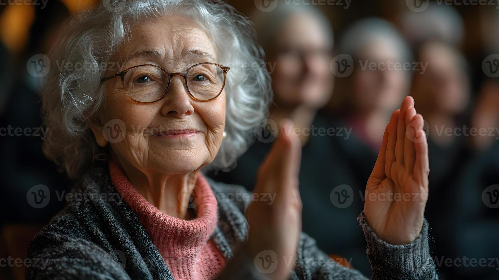 Group of elderly residents participating in physical therapy exercises in a nursing home, supported by staff photo