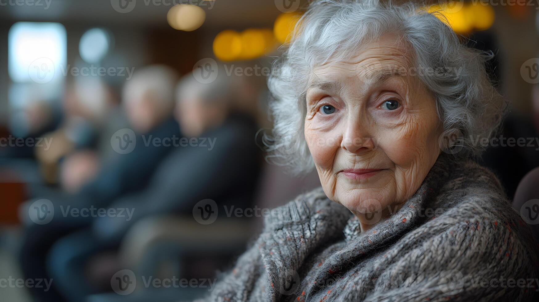 Elderly resident enjoying activities in a nursing home, surrounded by a caring and supportive community photo