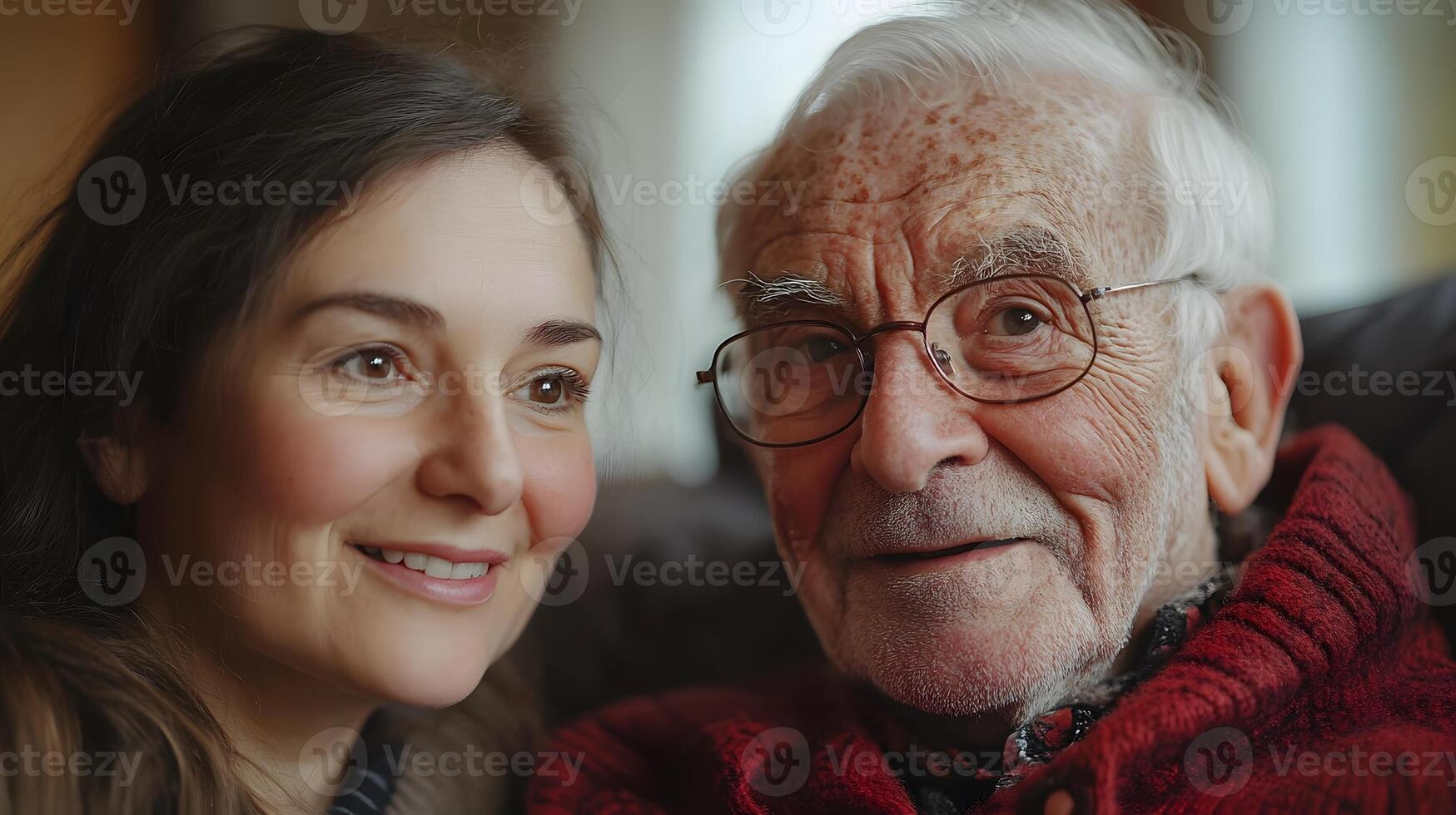 Nurse assisting elderly patient in a nursing home, providing support and care in a friendly environment photo