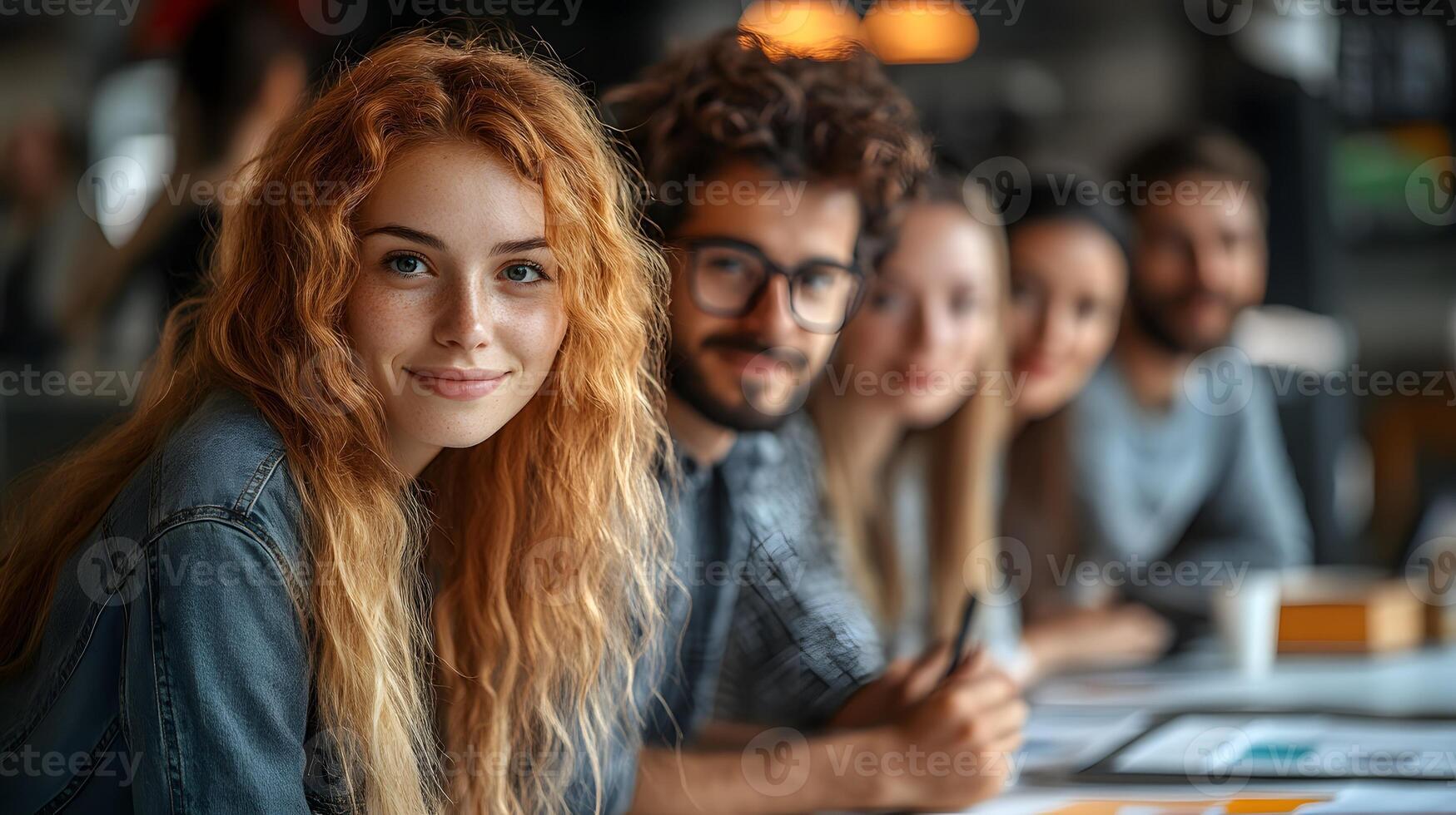 Young team brainstorming in an open-plan office, relaxed atmosphere with creative ideas flowing, diverse group of people photo