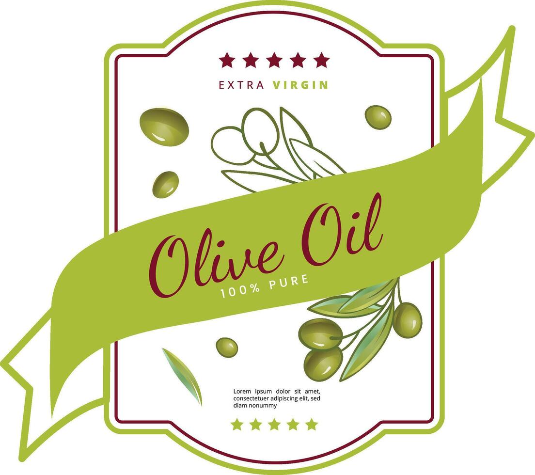 Olive oil bottle label design with branch and leaf olive vector