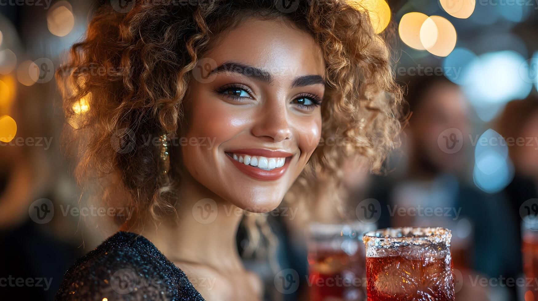 Office workers enjoying holiday drinks and Christmas treats at a work party photo