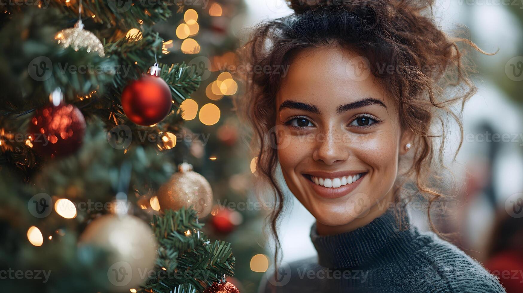 Festive office environment with coworkers celebrating Christmas together photo