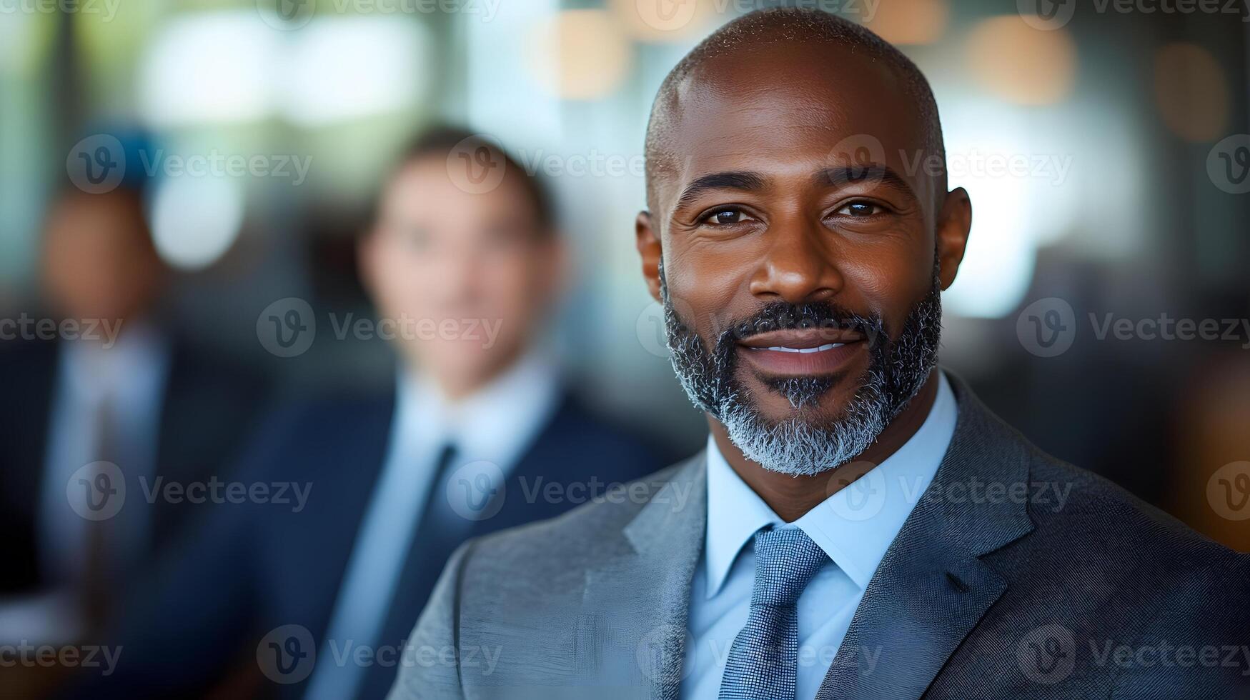 Team of executives negotiating partnership terms in a bright, modern office environment photo