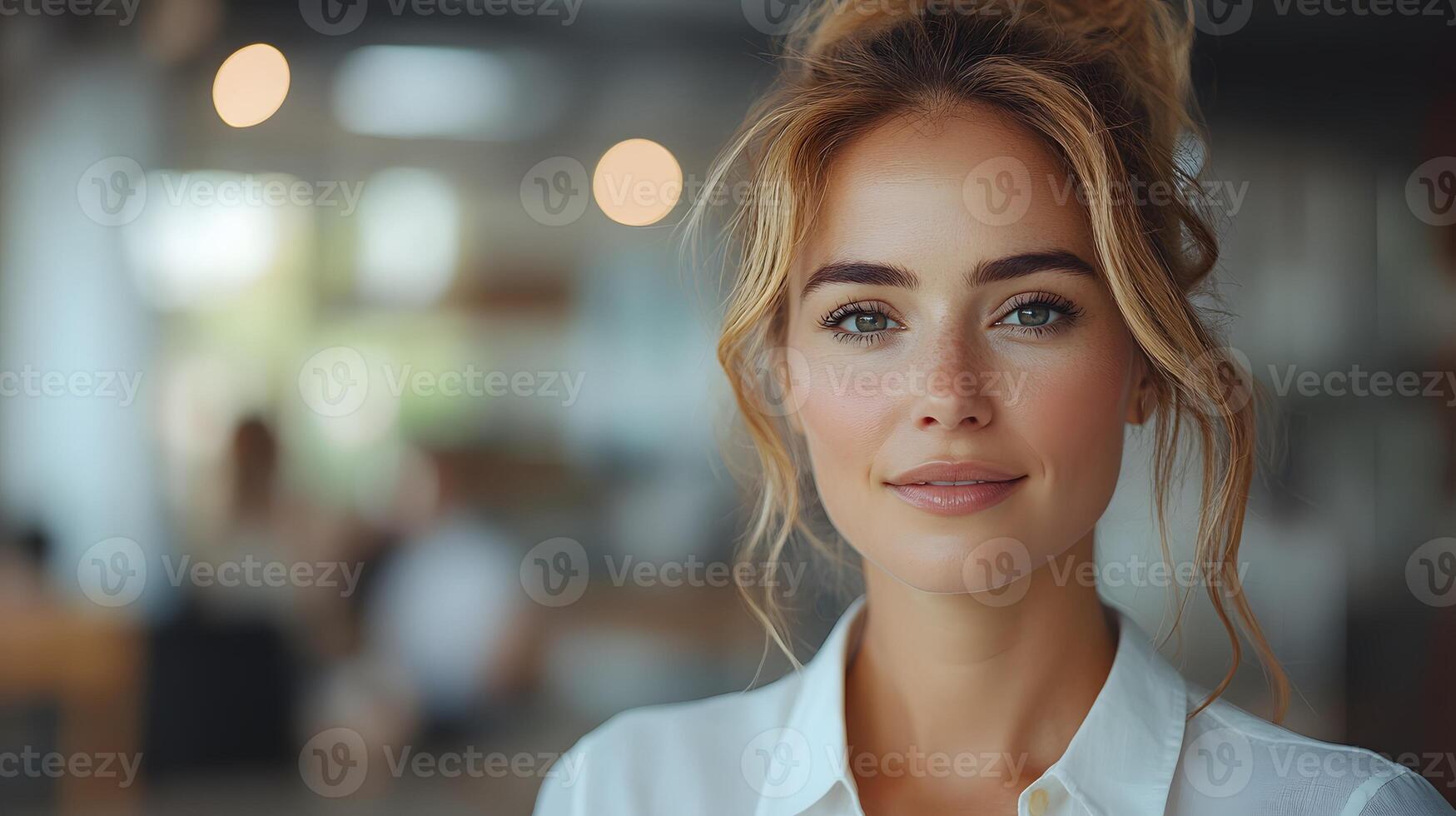 Confident young female entrepreneur addressing her team, discussing marketing strategies in a modern office setting photo