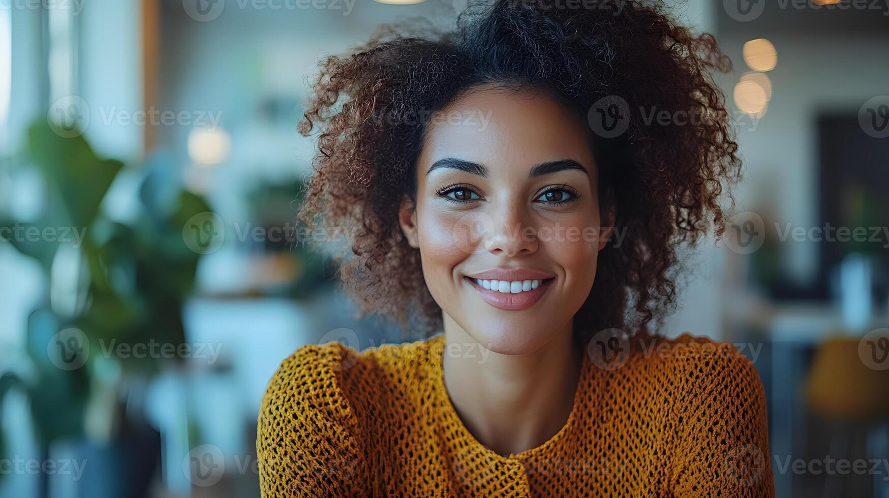 Female entrepreneur confidently discussing marketing strategies with her team in a stylish, modern workspace photo