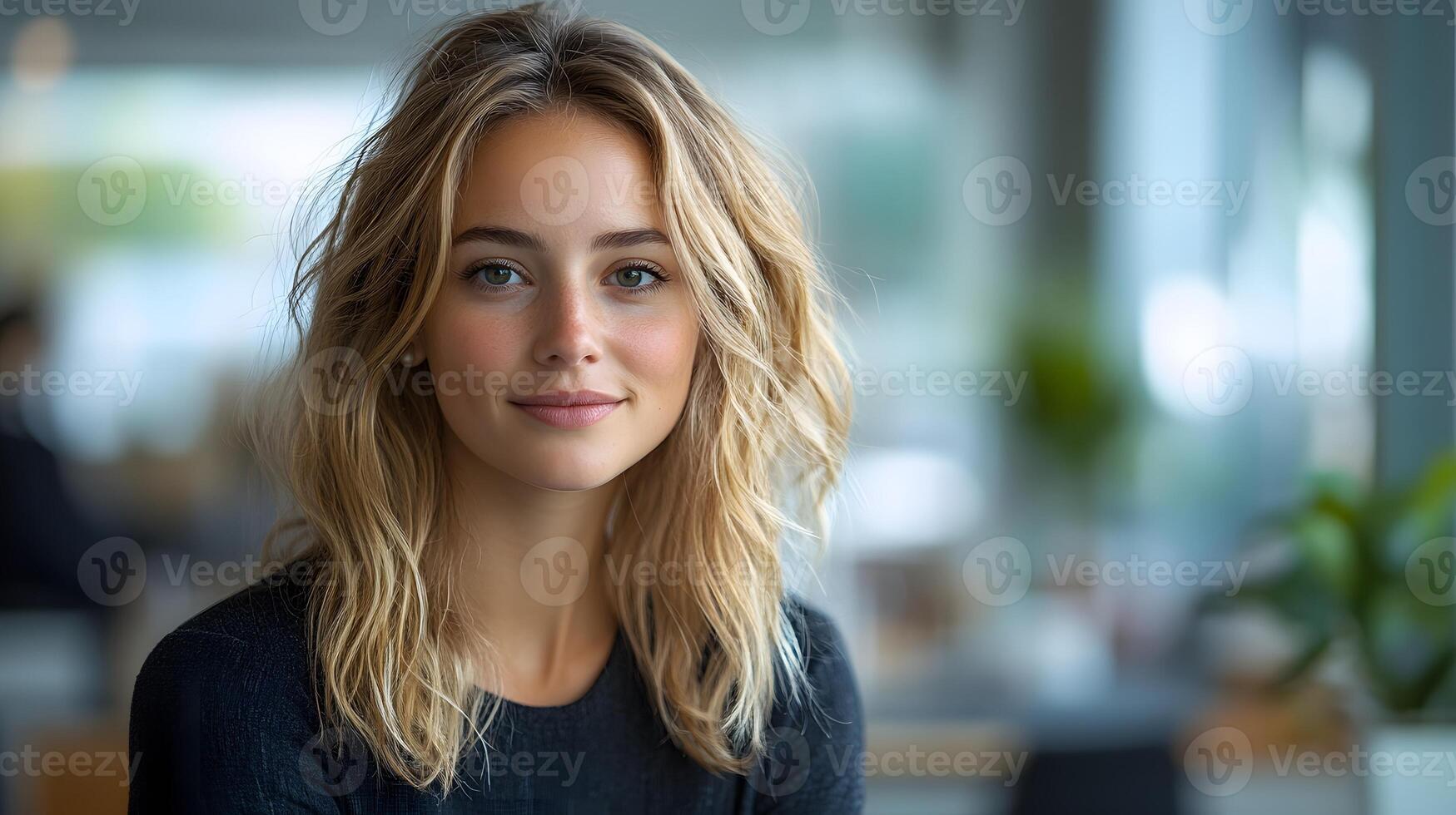 Female entrepreneur confidently discussing marketing strategies with her team in a stylish, modern workspace photo