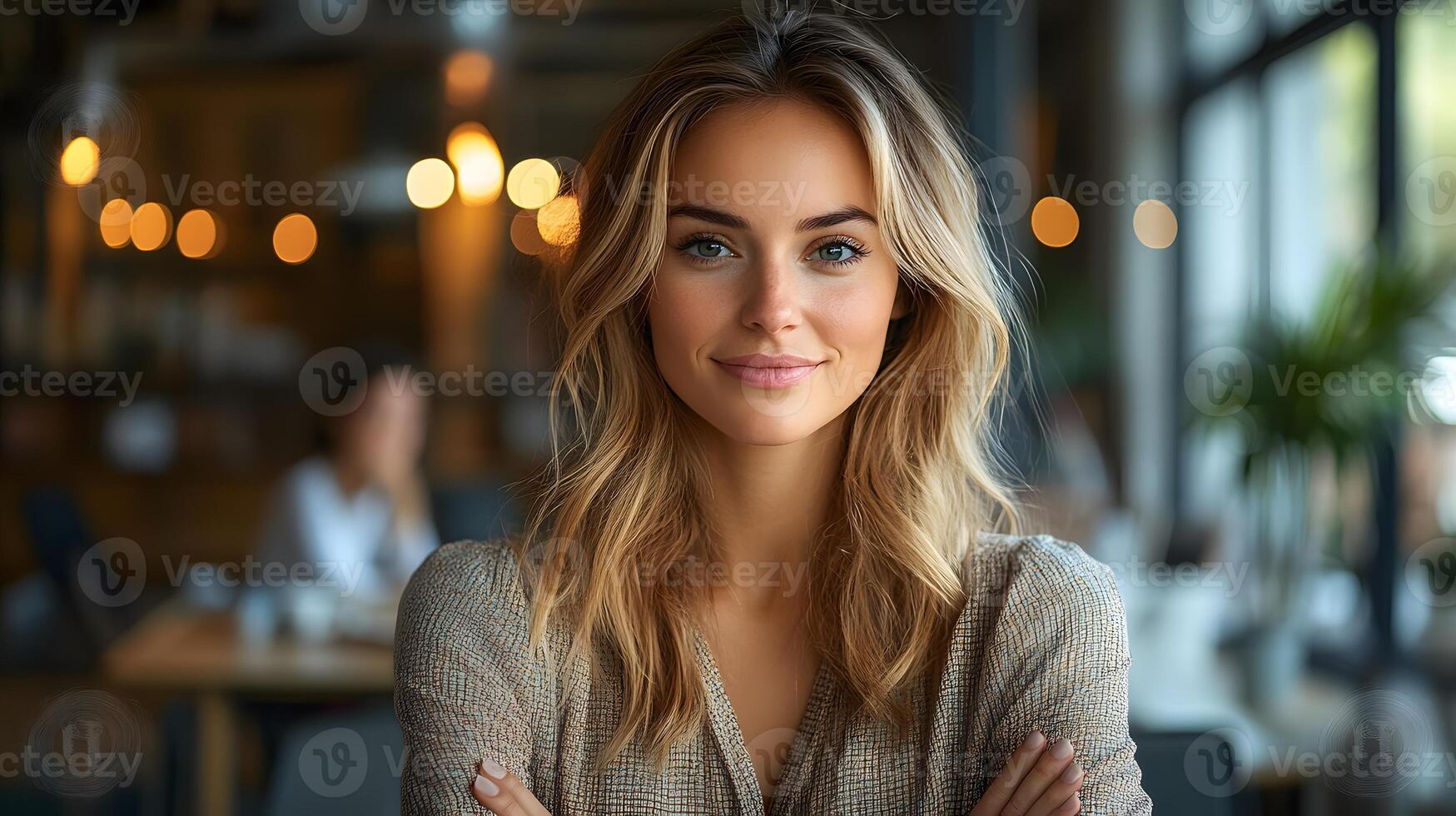 Female entrepreneur presenting to her team, confidently discussing marketing strategies in a sleek office environment photo