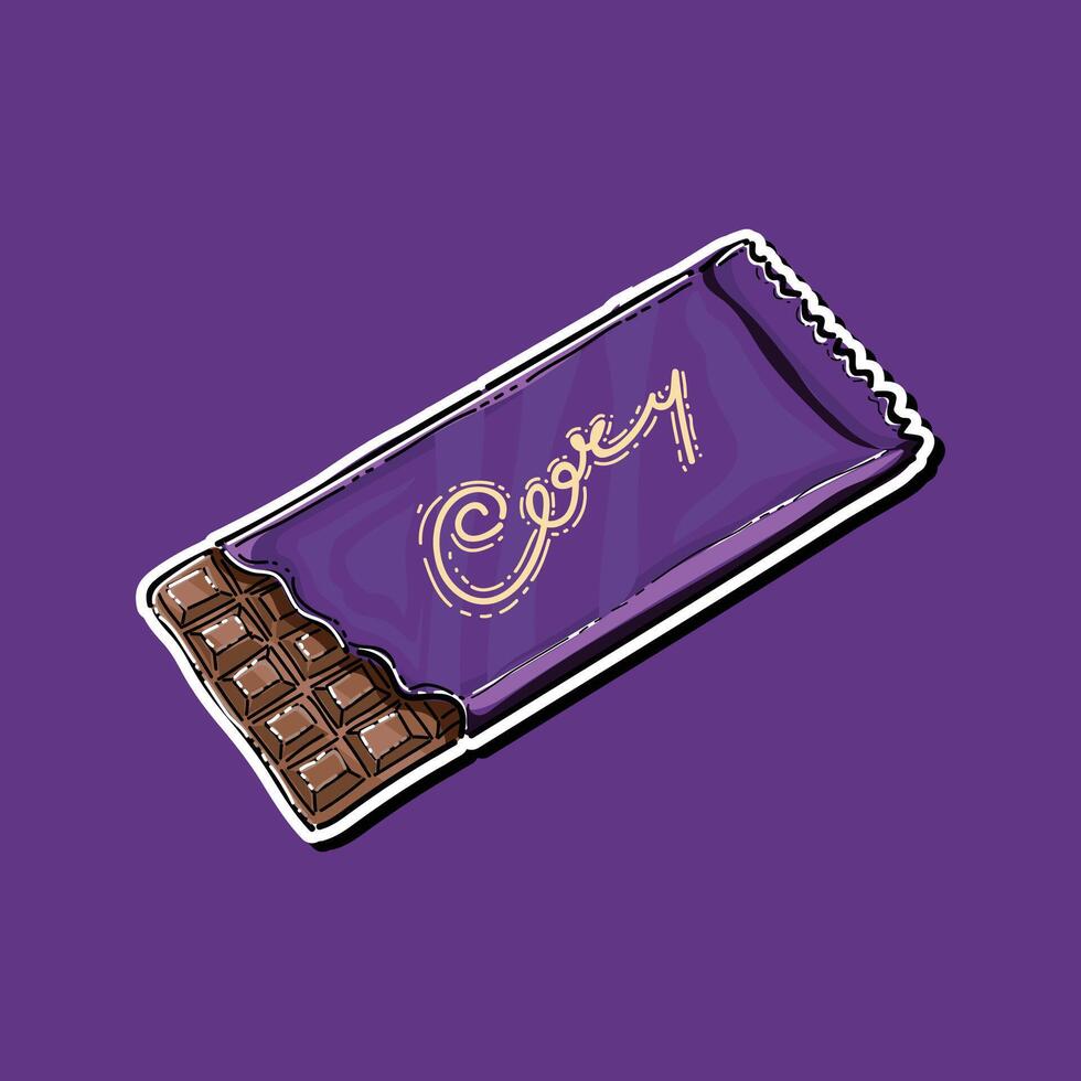 purple wrap milk chocolate illustration design sticker style isolated in a purple background vector