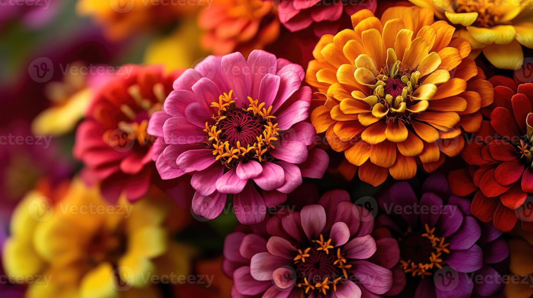 Colorful zinnia flowers blooming in a garden photo