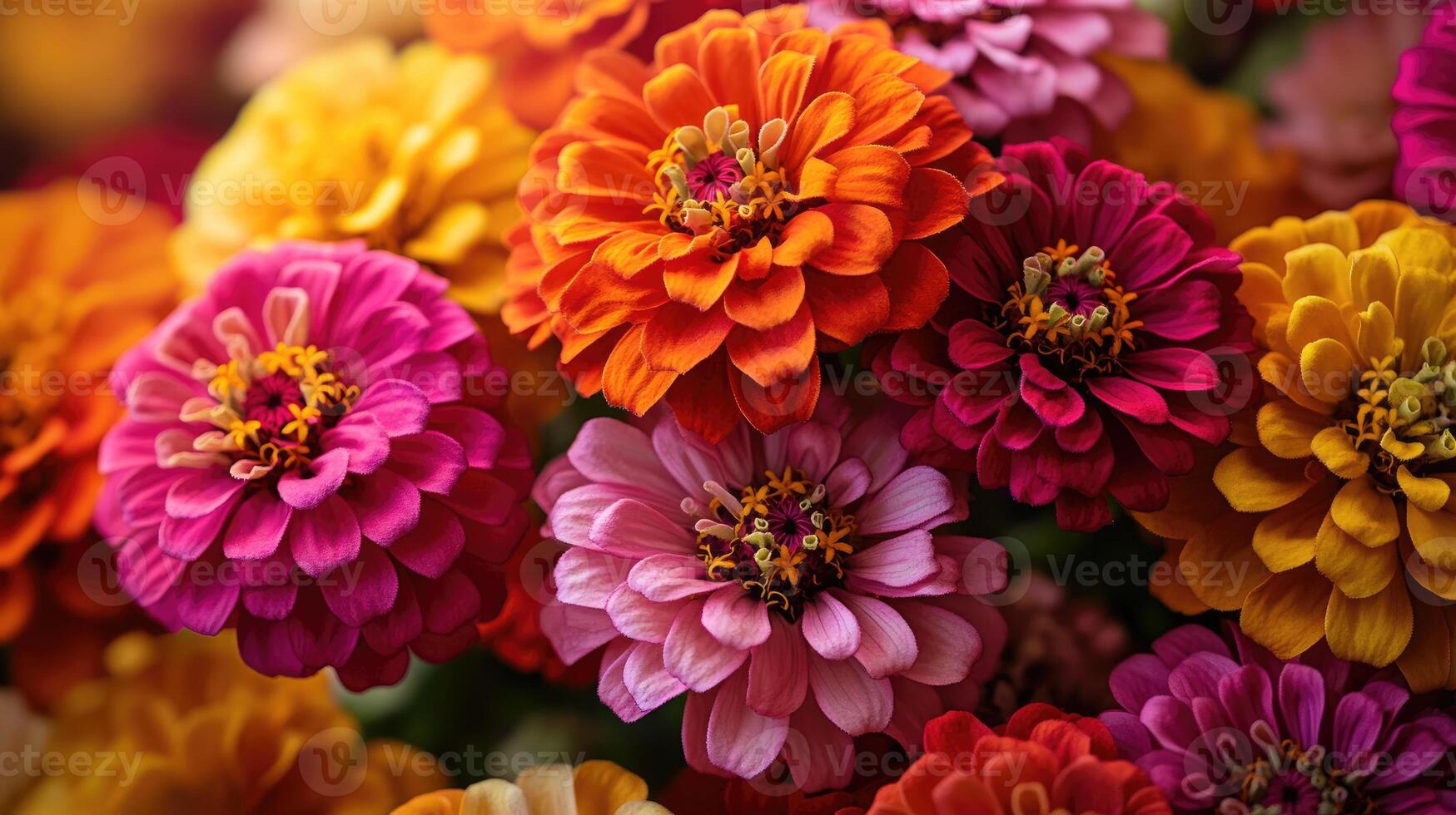 Colorful zinnia flowers blooming in a garden photo