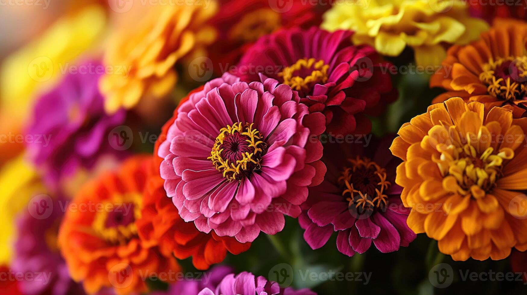 Colorful zinnia flowers blooming in a garden photo