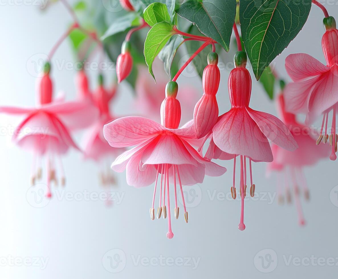 Beautiful pink fuchsia flowers hanging in the gentle breeze photo
