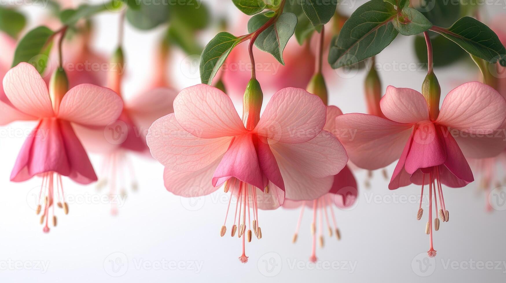 Beautiful pink fuchsia flowers hanging in the gentle breeze photo