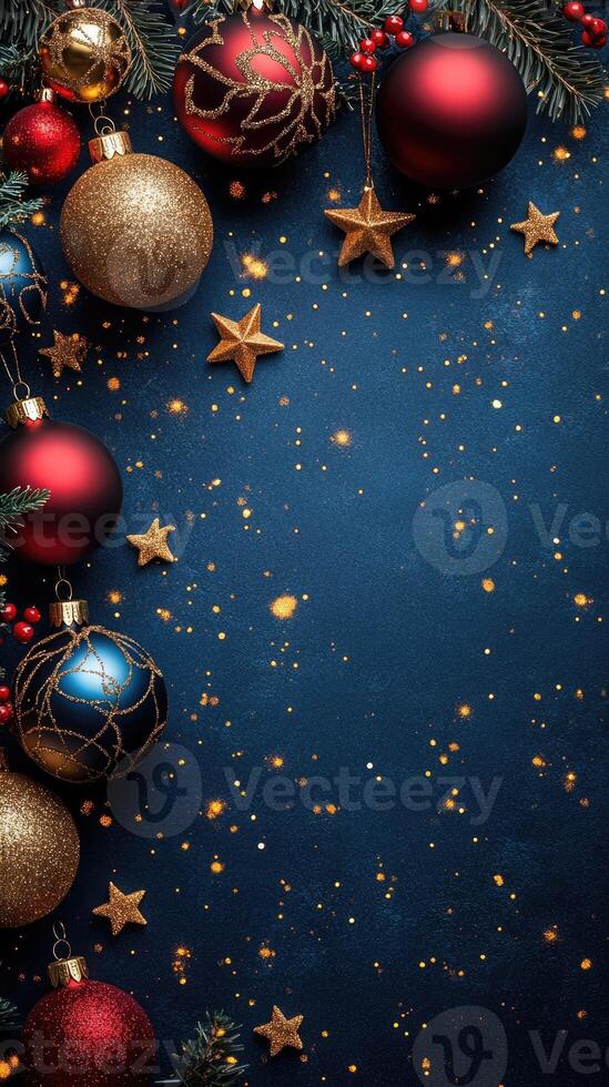 Christmas ornaments hanging from a christmas tree with a blurred background photo