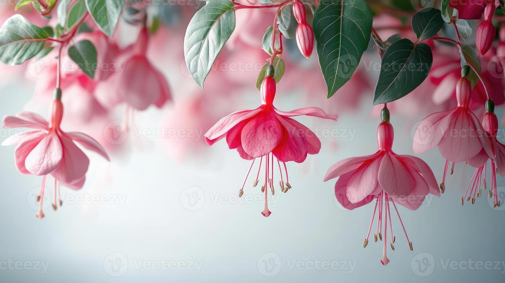 Beautiful pink fuchsia flowers hanging in the gentle breeze photo