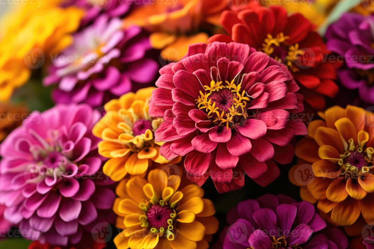 Colorful zinnia flowers blooming in a garden photo