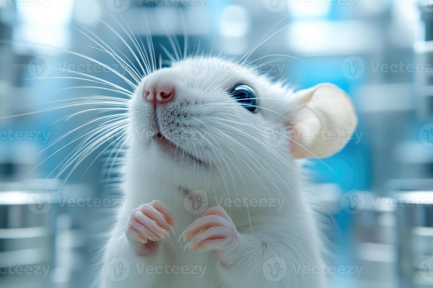 Laboratory rat is sitting on a laboratory countertop photo