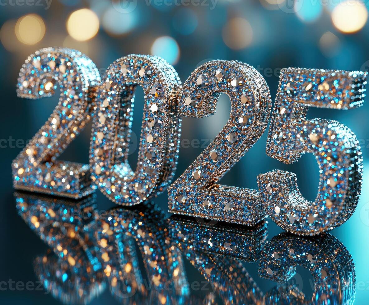 2025 sparkling diamond numbers reflecting on table photo