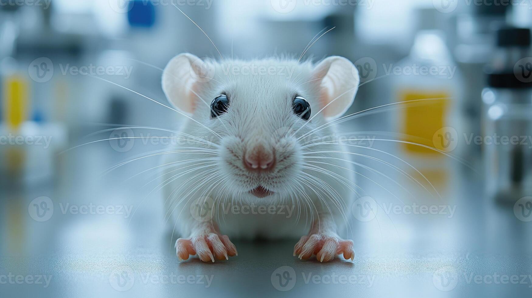 Laboratory rat posing on table in medical research facility photo