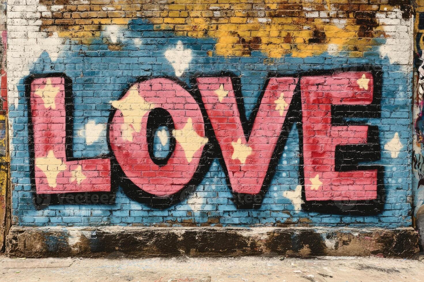 Love painted on brick wall declaring affection and romance photo