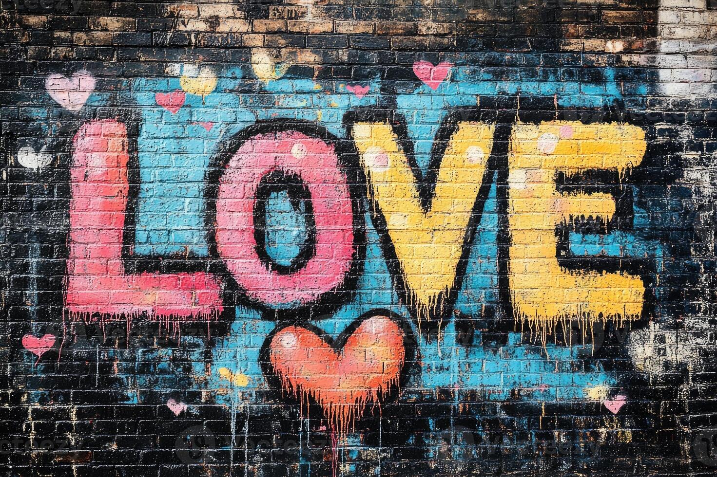 Love painted on brick wall declaring affection and romance photo