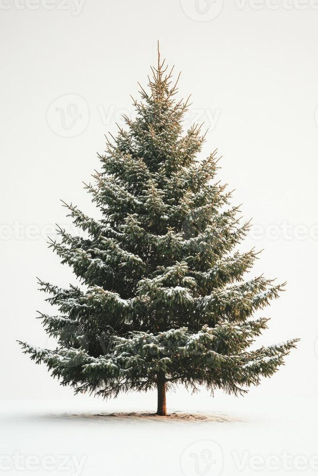 Majestic pine tree covered with snow standing tall in winter wonderland photo